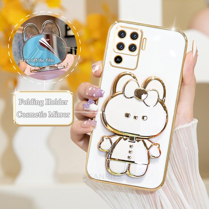 Luksusowe Platerowane Lustrzane Etui z Uchwytem Dla Oppo Reno 5 6 7 Reno5 Lite Silikonowe Etui z Podstawką A54 A57 A58 A78 A76 A74 A94 4g