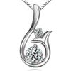 Curved Abstract Double Round Cubic Zirconia Pendant Elegant Women Clavicle Necklace