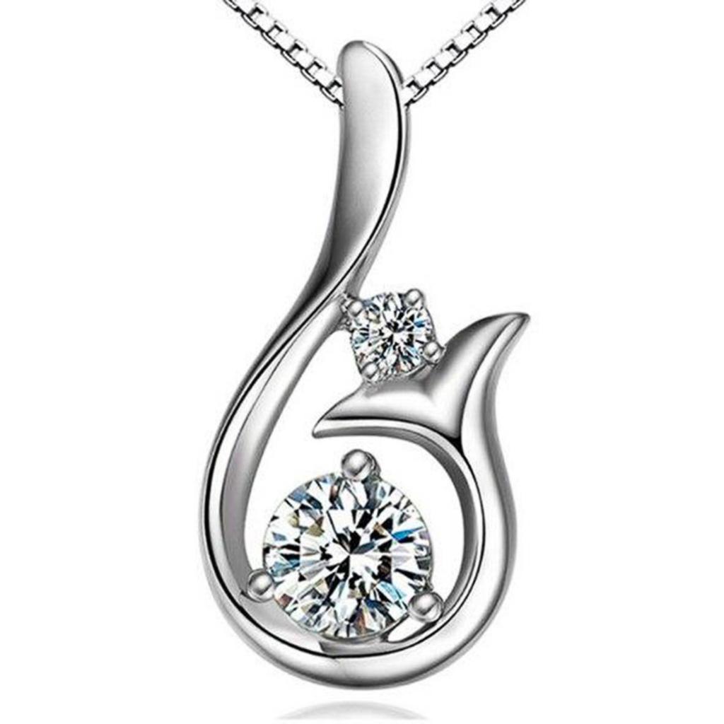Curved Abstract Double Round Cubic Zirconia Pendant Elegant Women Clavicle Necklace