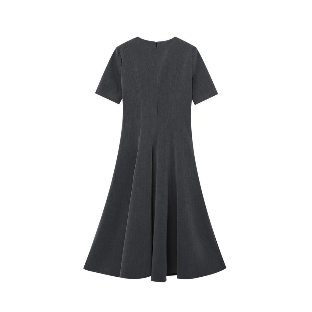 Spring/Summer Women’s Midi Dress: Short Sleeve, Round Neck, Wavy Hem, 5289040