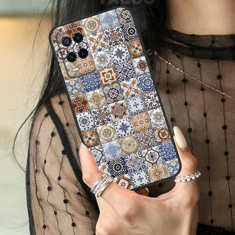 Boho Tile Mosaic Aesthetic Case For Oppo A16 A76 A96 A17 A18 A60 A80 A40 A38 A58 A78 A98 A94 A74 A54 A15 A57 A77 A5 Pro