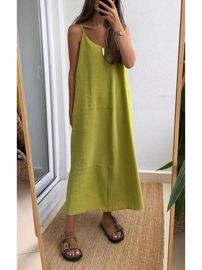 Summer 2024 Solid Color Loose Sling Dress for Women