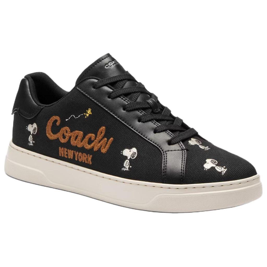 Coach Peanuts X Snoopy High Line Canvas Leather Round Toe Lace-Up Low-Top Sneakers Men sneakers Black CBP12-M0Q