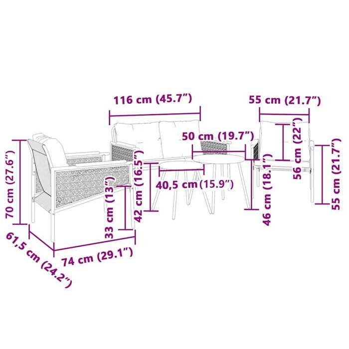 VidaXL Ensemble de meubles de balcon avec coussins 5 pcs noir acier, ensemble de meubles d'extérieur, ensemble de balcon de 3283636