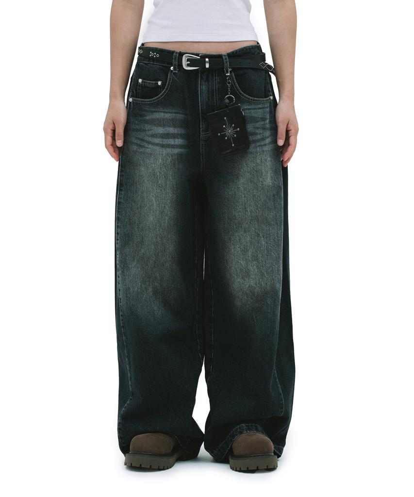 Depeugameoncheu Cat Blush Wide Pants [Black Denim]
