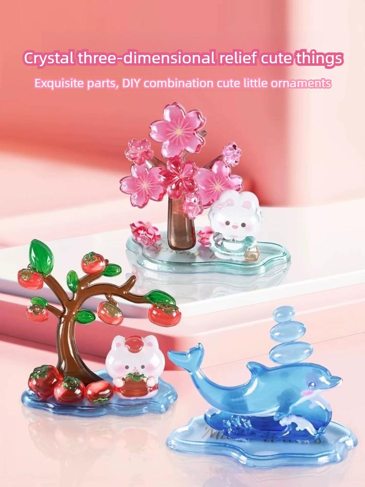 CHUGE Season 2 3D Embossed Stationery Sticker Cute Dolphin with Sakura Tree DIY Desktop Decorative Ornament School Supplies