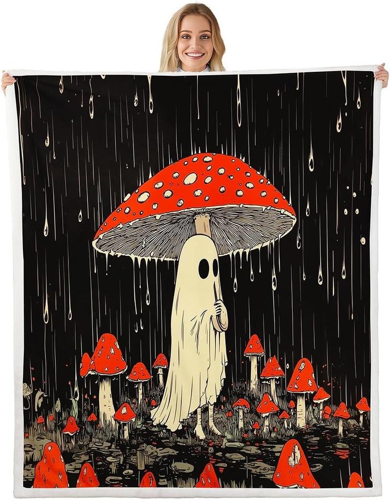 GUOYU Decke Happy Halloween Fleece-Decke Baby Kürbis Geist Feiertags Sherpa-Decke Gotische Fledermäuse Florale Pflanzen Flauschige Plüschdecke für Kinder
