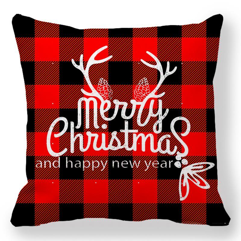 Christmas Red Checkered Pattern Digital Printing Short Plush Pillow Covers for Car Sofa Office Cushion Cover Home Goods