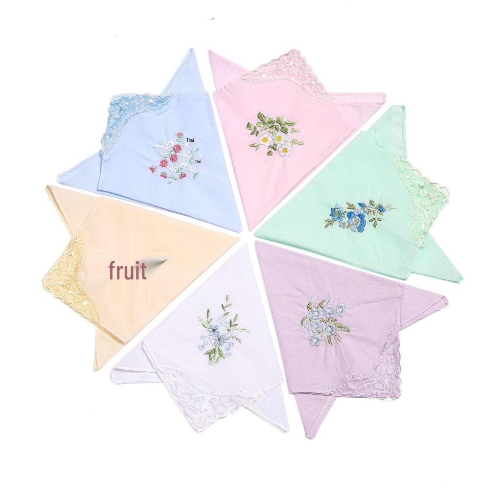 Elegant 60s Yarn Cotton Handkerchief with Butterfly Flower Lace Embroidery for Women