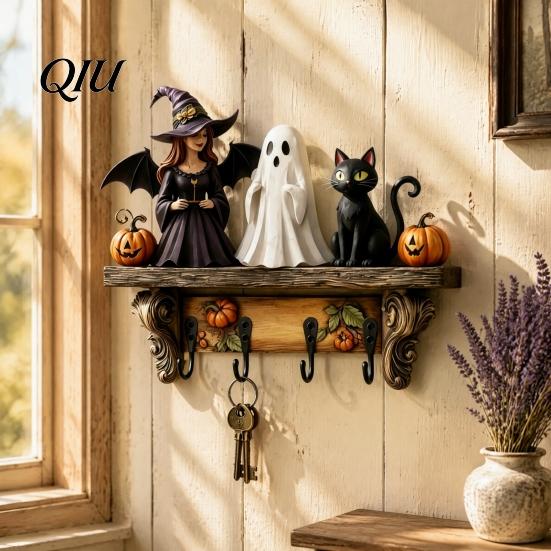 Holz Halloween Gartenschild Schlüsselhalter, Geistermädchen Halter mit 4 Haken, Wandmontiertes Leichtes Dekor Spukiges Regal Organizer für Eingangsbereich Flur Zuhause