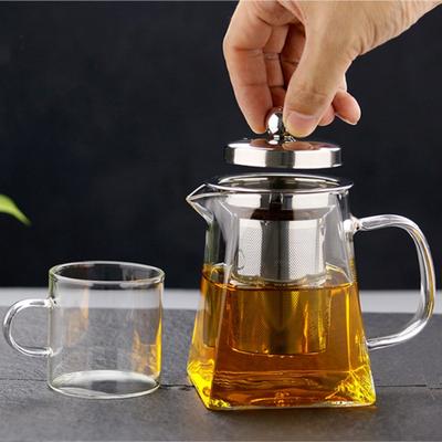 Teapot Glass With Infuser Heated Resistant Container Flower Tea Herbal Pot Mug Clear Kettle Square Filter Glass Tea Pot Teaware