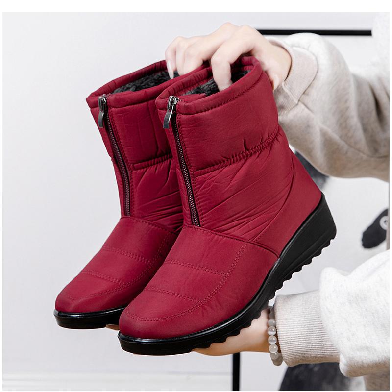 Winter Warm Snow Boots for Women Plush Ankle Boots Waterproof Front Zipper Non Slip Cotton Padded Shoes
