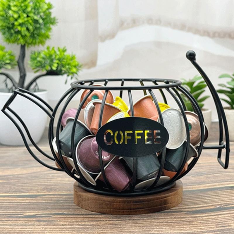 Decorative Coffee Pod Storage Basket With Large Capacity Iron Structure For Capsules Snacks Fruits Home Use
