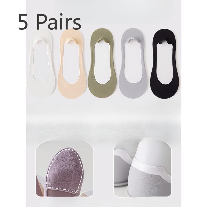 5 Pairs of Female Summer Thin Foot Protector Cotton Pad Non Slip with Ice Silk Shallow Mouth Invisible Socks