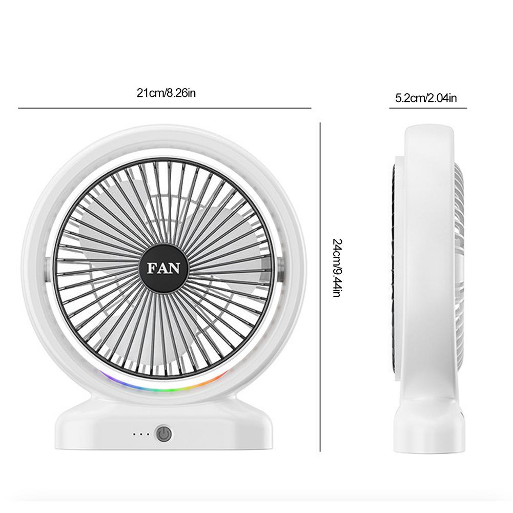 USB Quiet Fan Rechargeable with Colorful Light Small Cooling Fan Low Noise Portable Table Fan 3 Speeds for Home Bedroom Office