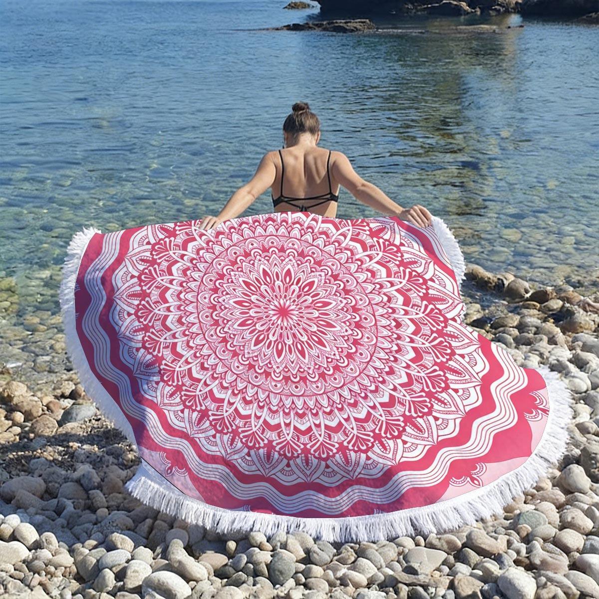 Bloemig Mandala Rond Strandlaken Sneldrogend Absorberend Microvezel Yogamat Zandvrij Buiten Picknickkleed Voor Strand Reizen Zwembad 100X100CM