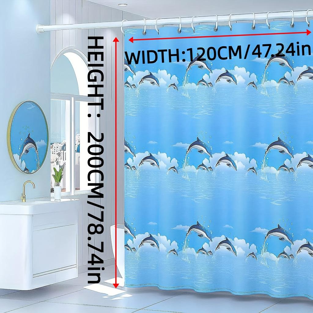 1Pc Shower Curtain - Ocean Theme With Dolphins Jumping In The Sky Design For A Refreshing Bathroom Waterproof