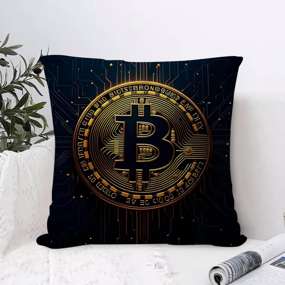Classic Bitcoin Cushion Cover Eco Linen Pillow Case DoubleSided Print Breathable Durable Hidden Zipper Home Decor Gift