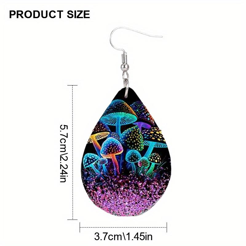 Glowing Mushroom Jellyfish Pattern PU Leather Earrings for Women Creative Fashion Earrings Double-sided Pattern Design Classic Water Drop Earrings