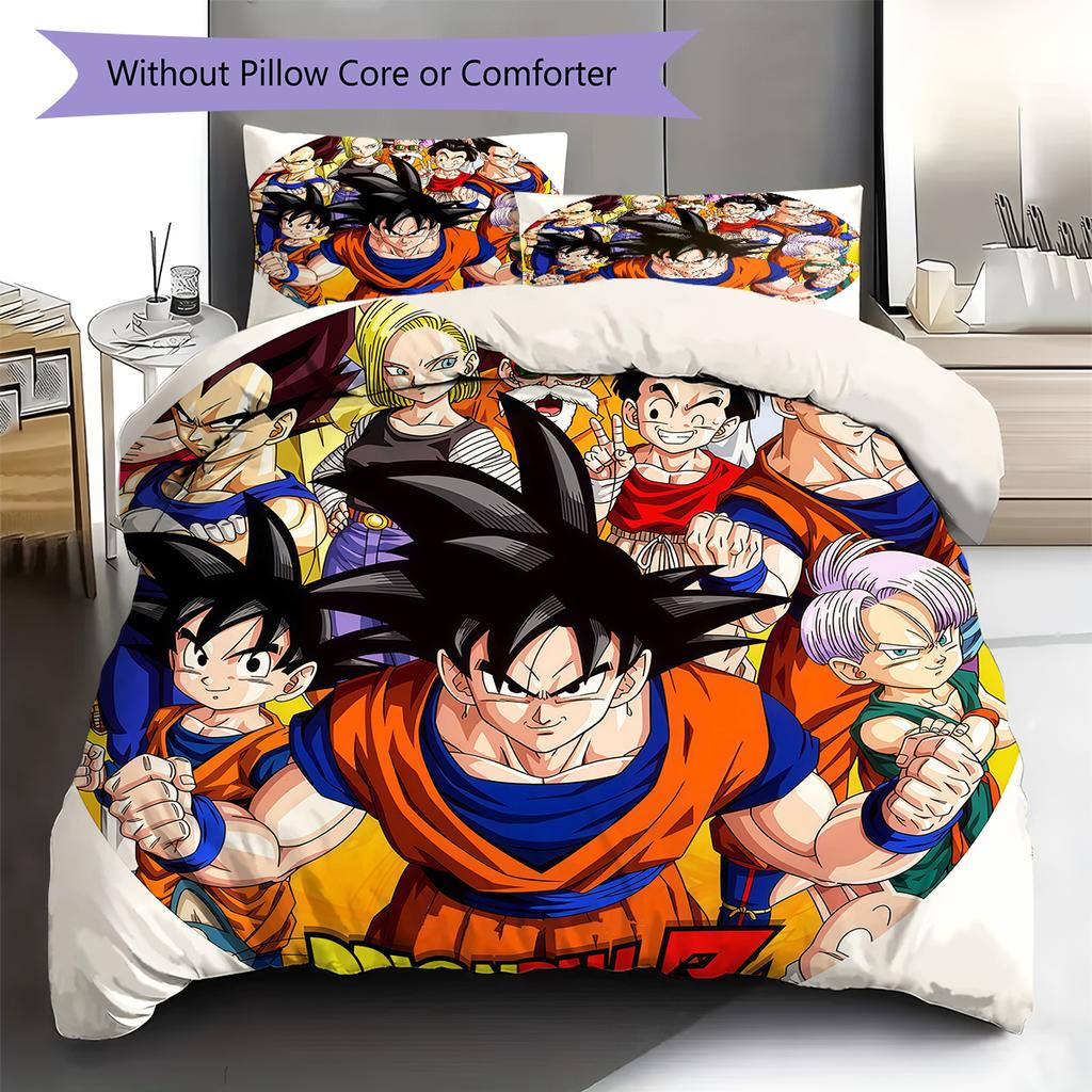 Son Goku Pattern Bedding,Quilt Set Quilt Cover Pillowcase Home Birthday Gift (1 * Duvet Cover + 2 * Pillowcase, Without Core)