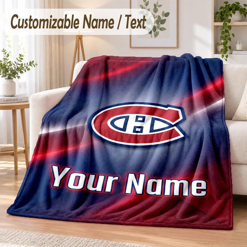 Custom Text Flannel Blanket Montreal Canadiens Print Warm Cozy Blanket Home Sofa Bedding