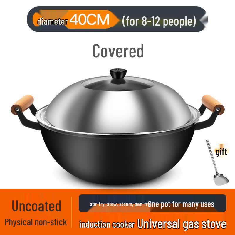 Zijin Heshi Thickened Fine Iron Wok with Double Handles