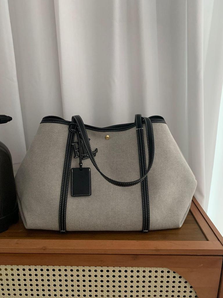 Cross-Border Large Capacity Canvas & Leather Tote - Fashionable Women's Shopping Bag
