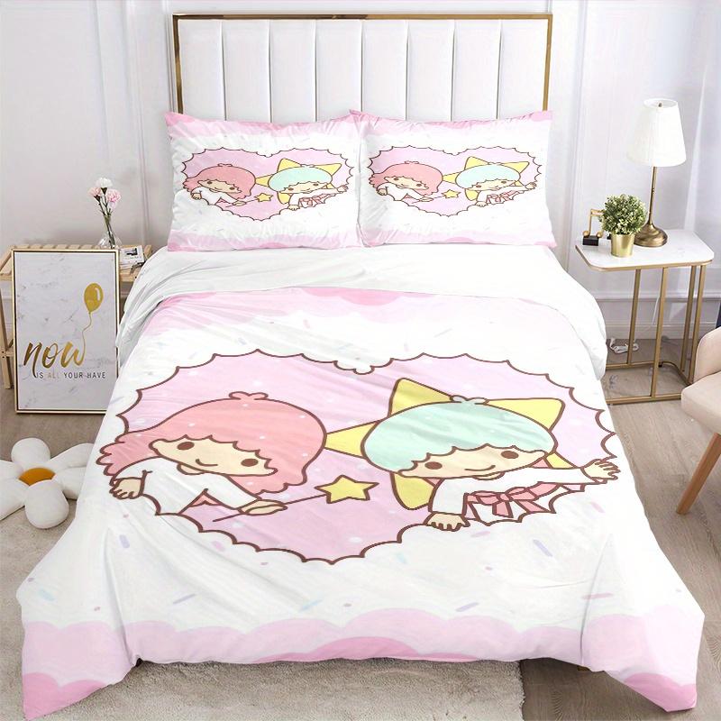 3pcs Sanrio Love Little Twin Stars Printed Bedding Set, Soft and Comfortable Quilt Cover for Bedroom, Guest Room (1 Duvet Cover + 2 Pillowca
