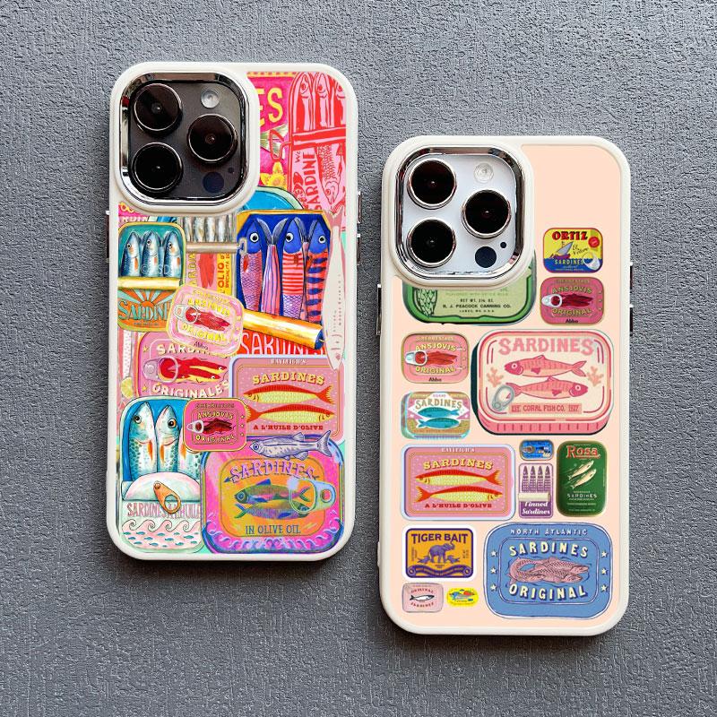 Silicone Phone Case For Iphone 11 12 13 14 Pro Max 16 15 Pro Max Plus XR XS X 7 8 SE2 Sardines Fish Art Shockproof Back Covers