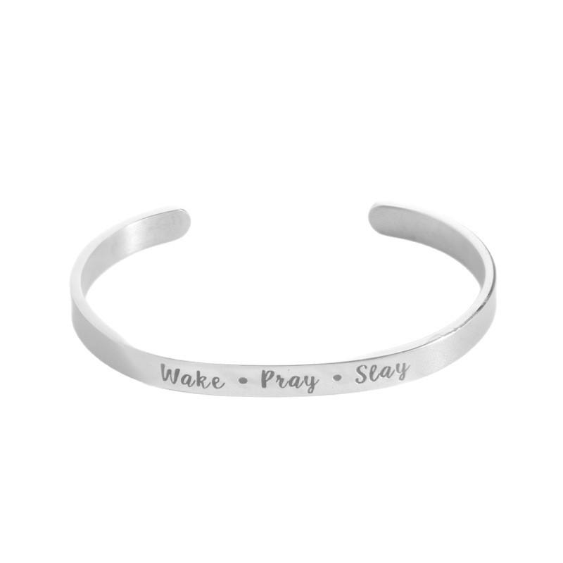 Open Titanium Steel Bracelet, Smooth Surface, C-shaped Hand Ring, Engraved with Words, Stainless Steel Jewelry Accessory