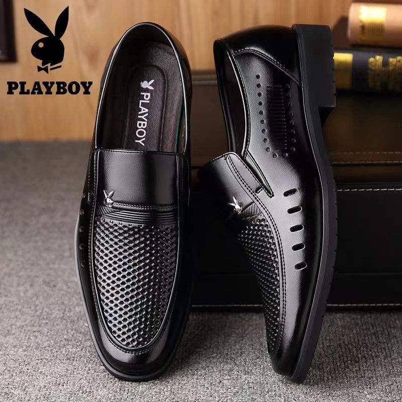 [One piece free shipping] Summer hollow sandals real soft leather shoes non-slip soft-soled business casual men's leather shoes