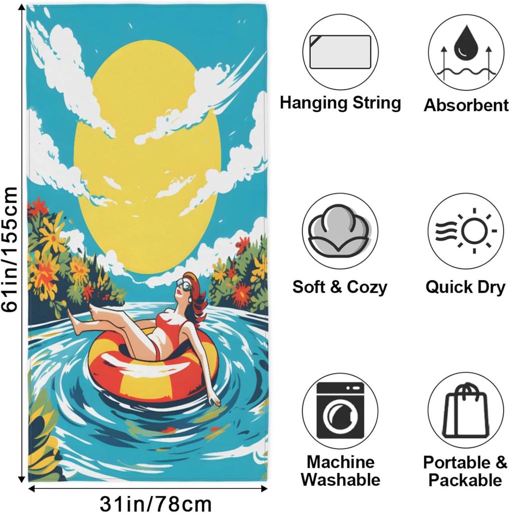Toalha de Praia Oversized para Meninas Tomando Sol - para Mulheres Meninas, Microfibra Leve à Prova de Areia Secagem Rápida, Adequada para Piscina