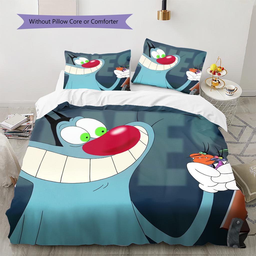 Fat Cat and Xiao Qiang Pattern Bedding Quilt Set Home Decoration Gift (1 * duvet cover + 2 * pillowcase without core)