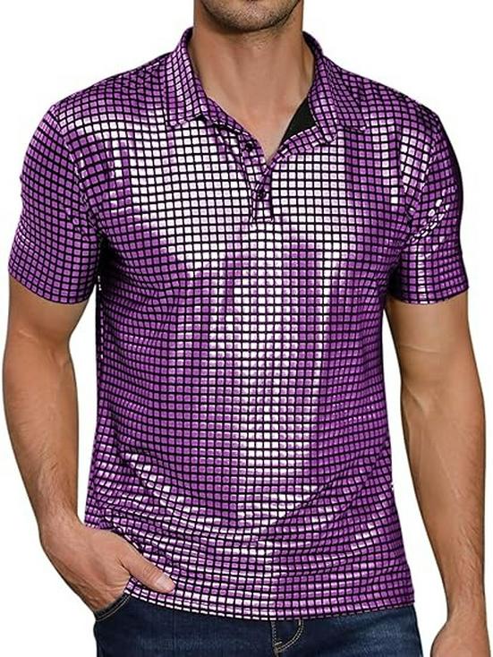 "New Men's Halloween Disco Sequin Shirt – 70s Party Style"