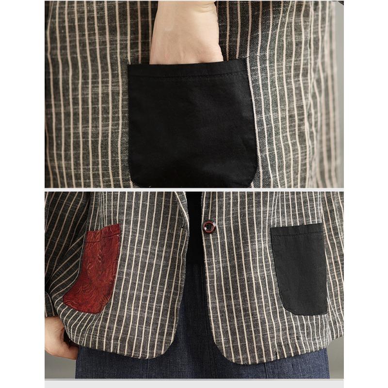 DIMANAF 2024 Plus Size Women New Autumn Basic Stripe Jacket Casual Coat Oversize Fashion Long Sleeve Vintage Loose Tops