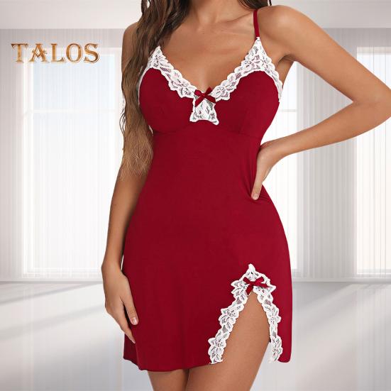 Lady Summer Nightdress Backless Deep V Neck Sleeveless Sleepwear Lace Trim Split Hem Spaghetti Strap Nightie Bedroom Honeymoon Wedding Night Slip