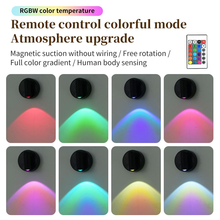 Motion Sensor LED Night Light RGB Rechargeable Wall Lamp Magnetic Spotlight Touch Dimmable Bedroom Bedside Lamps Room Decoration