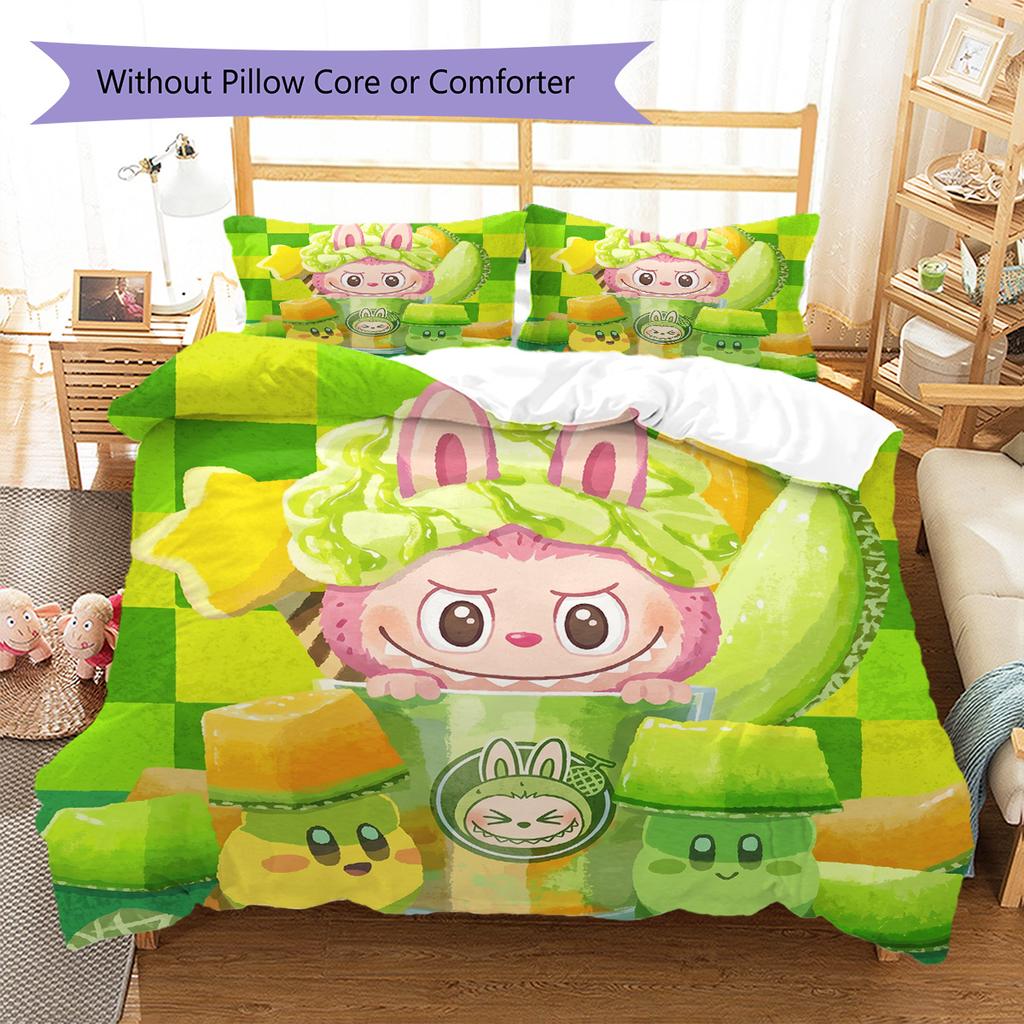Labubu Pattern Bedding Quilt Set Quilt Cover Pillowcase Home Decoration Birthday Gift (1 * Duvet Cover + 2 * Pillowcase, Without Core)