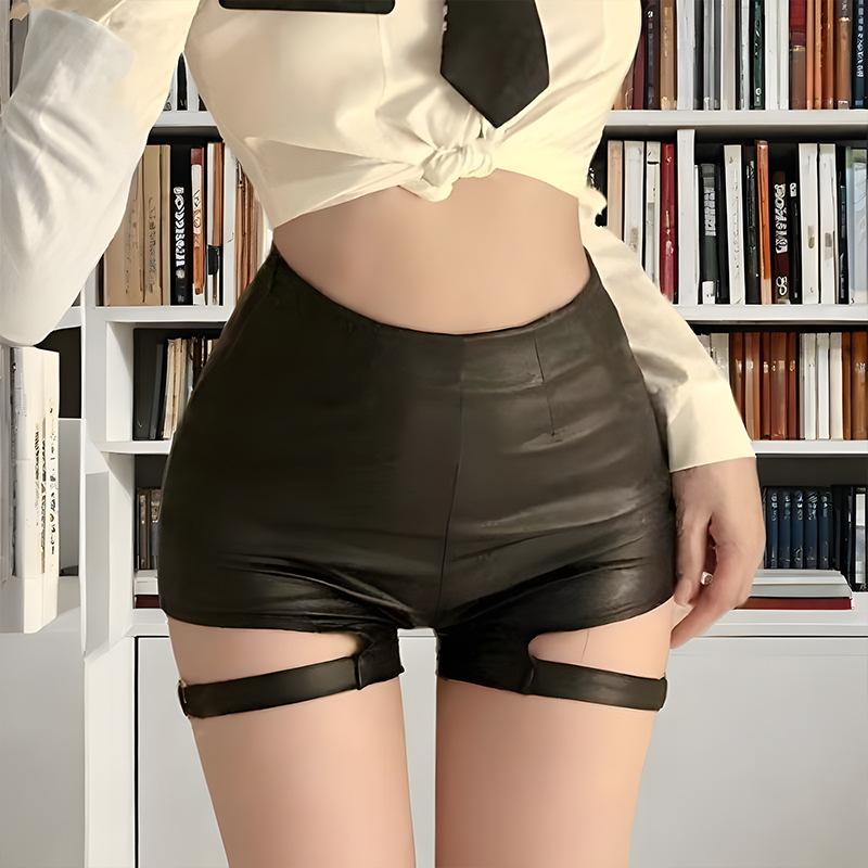 Spicy Girls High Waist Shorts Tight Wrap Hip Sports Pants Casual Pants Women Wrap Buttocks Silver Strap Hollowed Out Cl4I Sexy