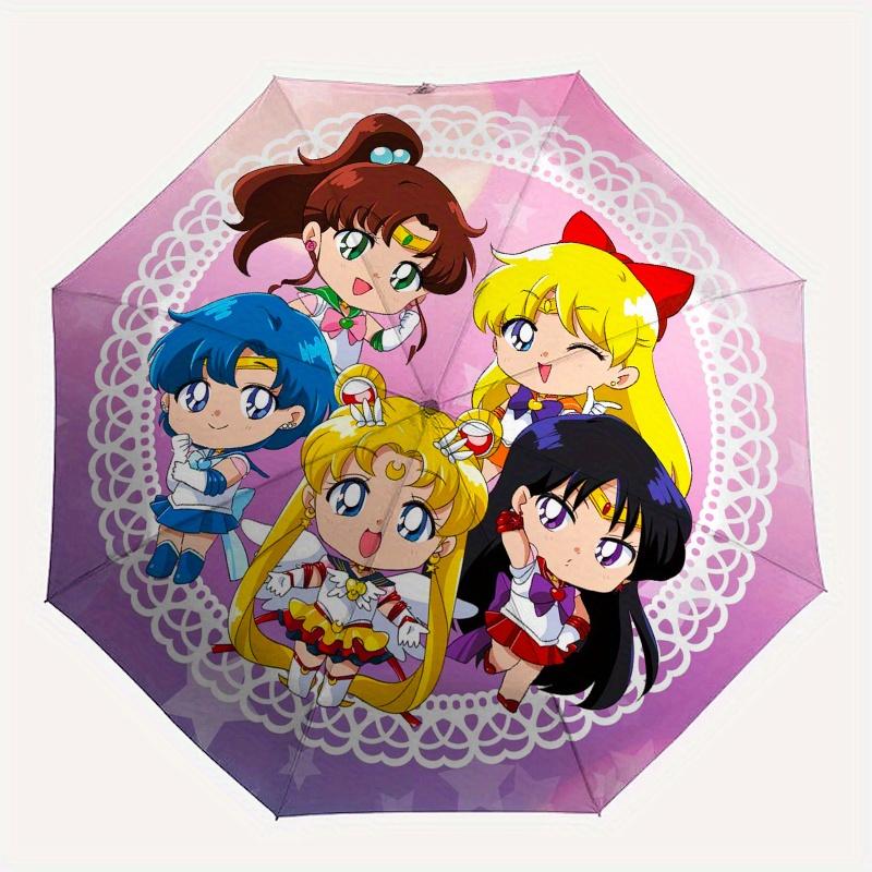 "Sailor Moon Chibi Characters Sticker" Umbrella, Cute Umbrella with Cute Design, Portable 3-Fold Compact Umbrella for Men & Women, Valentine's Day Mot