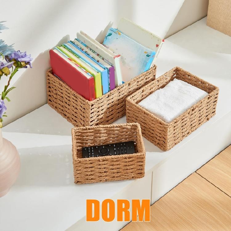 Pack of 3 Small Natural Grass Hand Crafted Storage Baskets for Organization Decorative Addition for Any Room