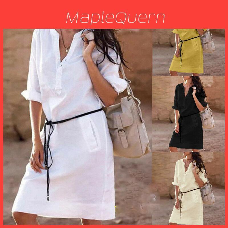Plus Size Women Long Sleeve Shift Dress With Elegant V Neck Design For Casual Outings