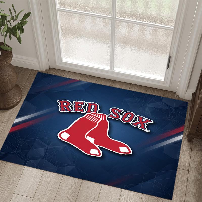 Boston Red Sox Design Kristall Samt Teppich Gemütlich Kein?Rutschfester Teppich mit Aufdruck für Schlafzimmer Wohnzimmer Eingang