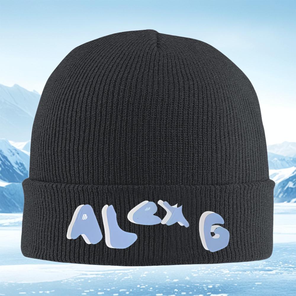 Letters text blue white shadow effect Men Women Unisex Knitted Hat Beanie Pullover Cap Winter Thermal Warm Christmas Outdoor Cyc