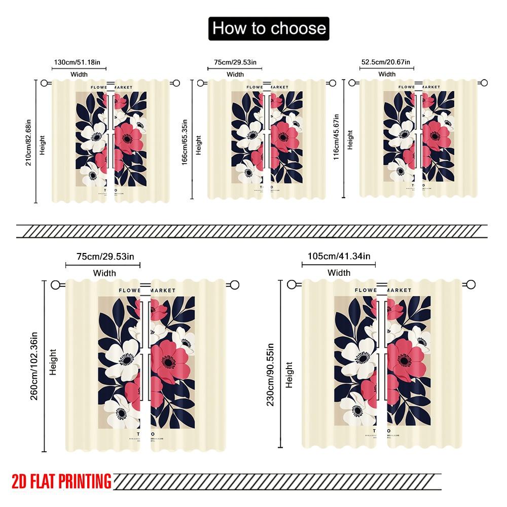 2pcs 2D Flat Printing Window Curtains Floral Market Tokio Polyester Without Electricity Festive Holiday Perfect for Festive Wall