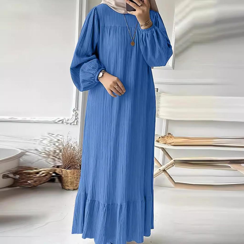 Eid Muslimisches Kleid Damen Vintage Rüschensaum Abaya Marokko Partykleider Ramadan Schnürung Dubai Arabische Lange Robe