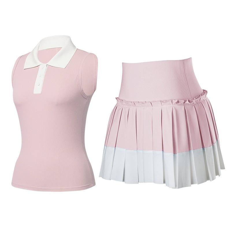 Womens Tennis Golf Polo Vest High-Waisted Pleated Skort Set Quick-Dry Sportswear Activewear