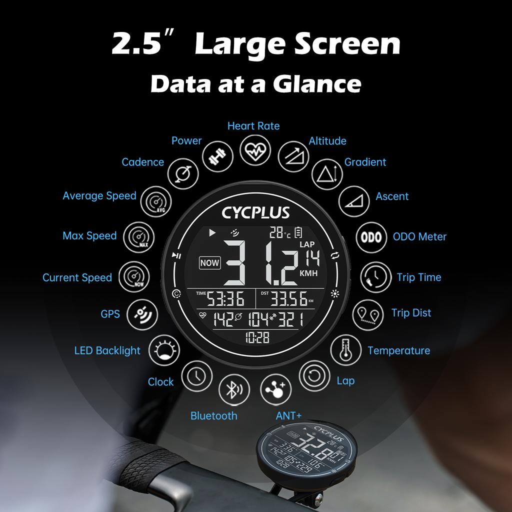CYCPLUS M2 Accessoires de Vélo GPS Ordinateur de Vélo Sans Fil ANT+ BLE 5.0 Étanche Compteur de Vitesse Vélos Cyclocompteur