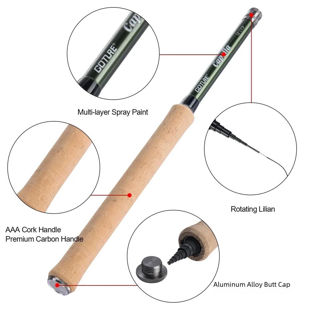 Goture 12FT Klassische Tenkara Fliegen Angelrute Combo Super Licht Tragbare IM8 Carbon Faser Forellenrute Mit Fliegen Linie Köder set