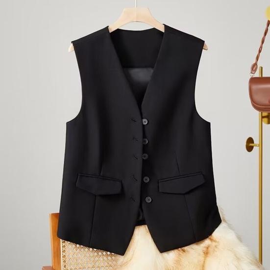 Women Single Breasted Sleeveless Vest Open Front Office Work Blazer Casual V Neck Business Top with Pockets